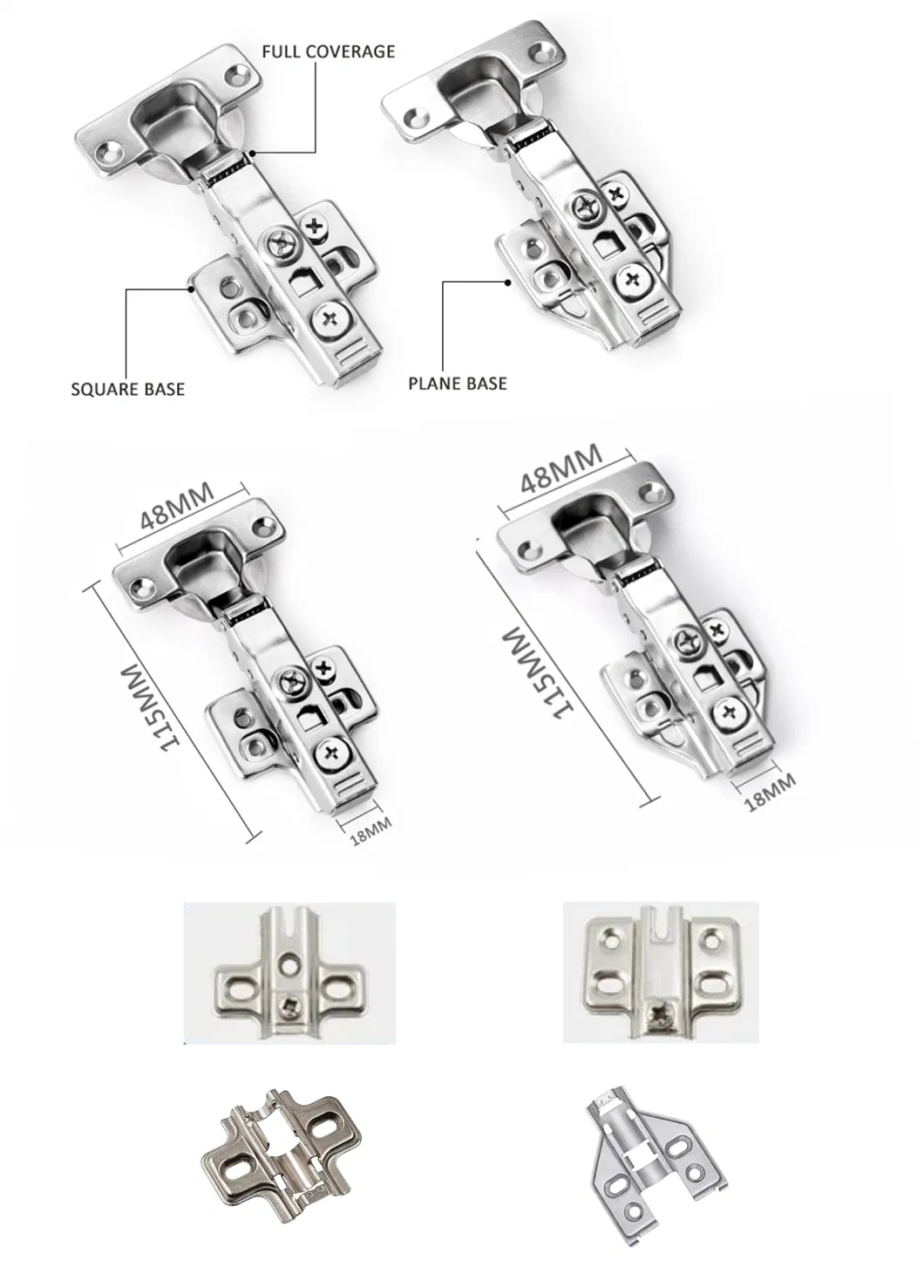 Furniture Hardware Steel Iron Fixed Detachable Concealed Folding Self Soft Close Hydraulic Full Half Overlay Inset Clip Slid on Kitchen Adjustable Cabinet Hinge