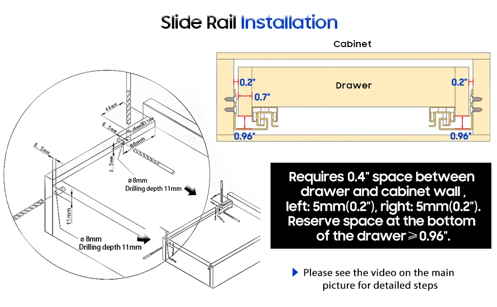 Full Extension Undermount Soft Close Drawer Slides Bottom Loading with Smooth Sliding